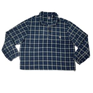 Oxford Sweater Mens XXL 2XL Navy Blue Golf Fleece Quarter Zip Plaid Pullover